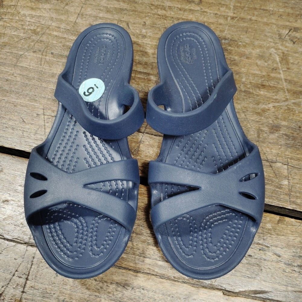 Crocs Women's Sz 6 Sandals Shoes Navy Blue Slides Open Toe Kelli